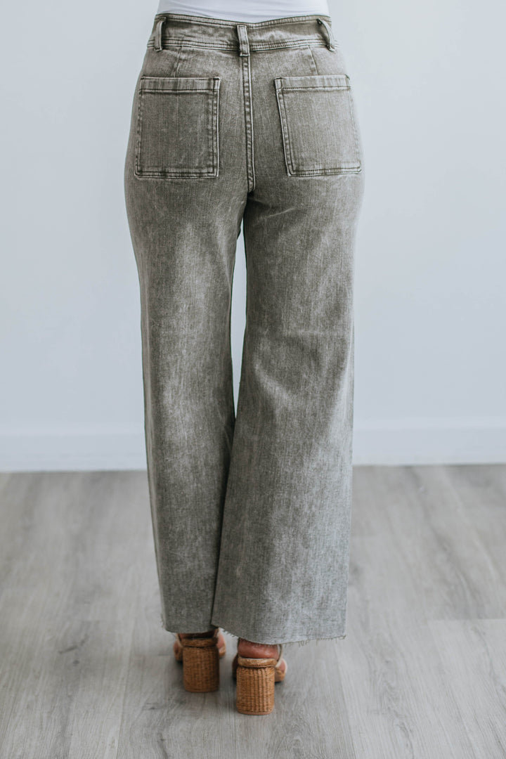 Kirby Wide Leg Pants - Washed Olive