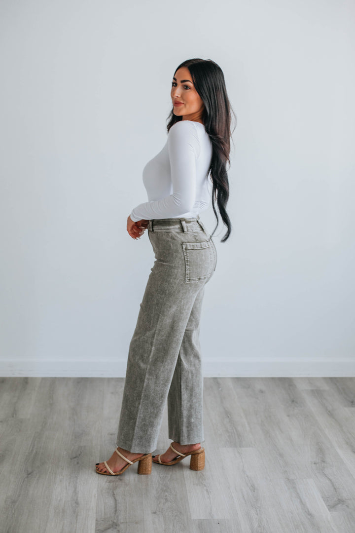 Kirby Wide Leg Pants - Washed Olive