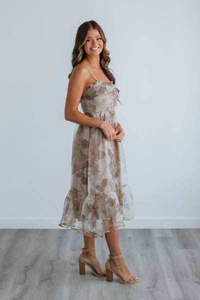 Layla Floral Dress - Mocha