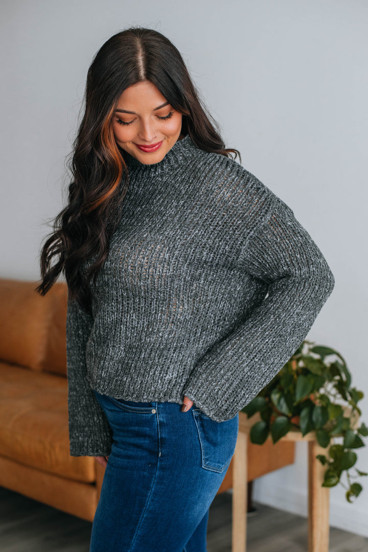 Lena Mock Neck Sweater - Charcoal