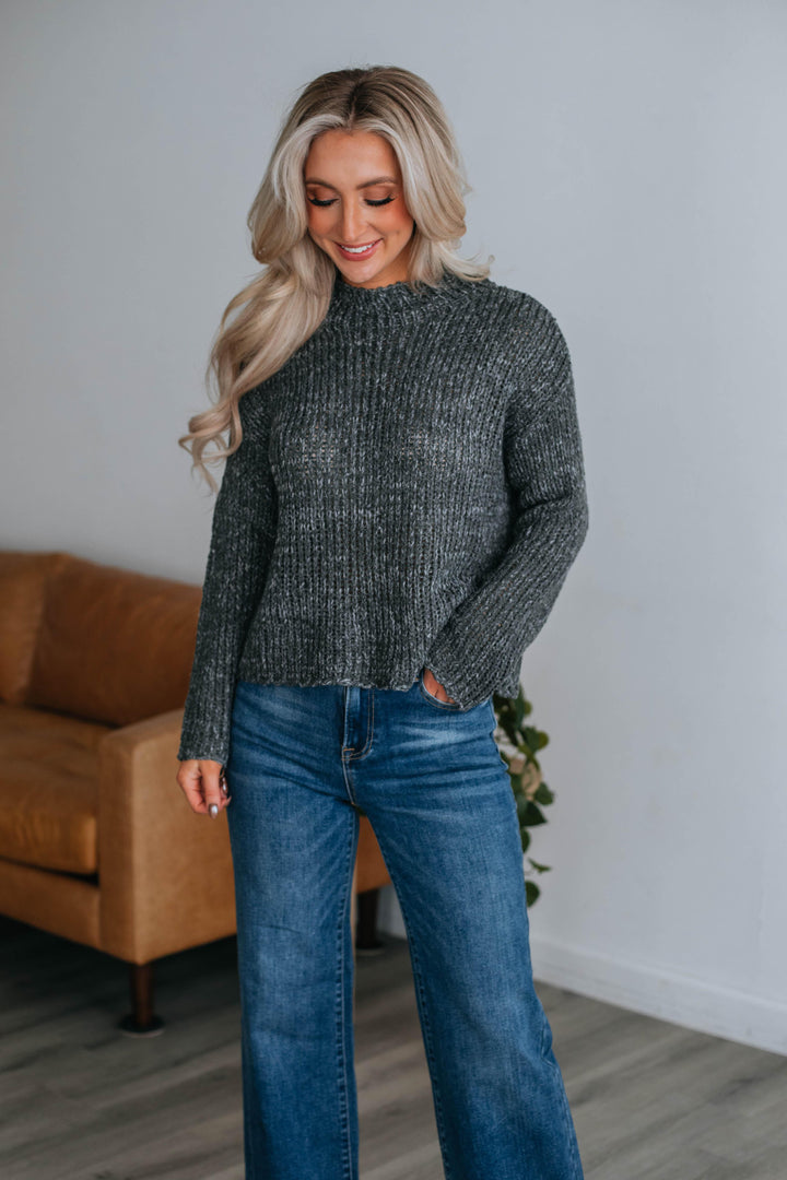 Lena Mock Neck Sweater - Charcoal