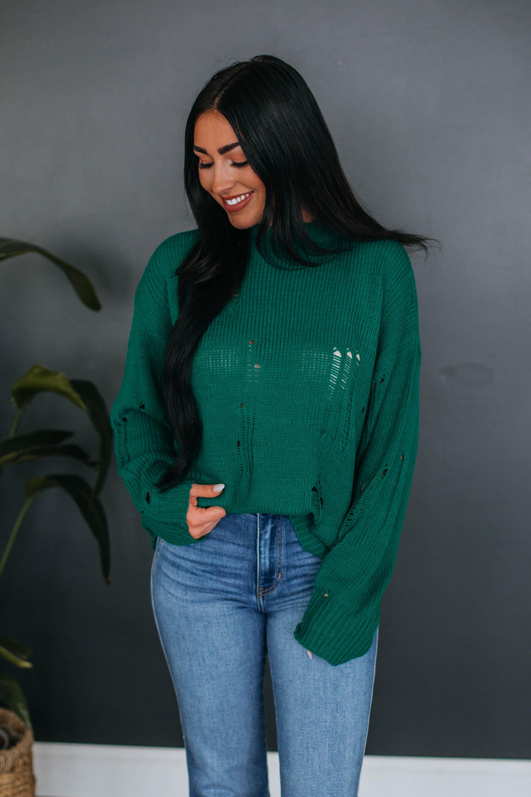 Leni Distressed Sweater - Jade