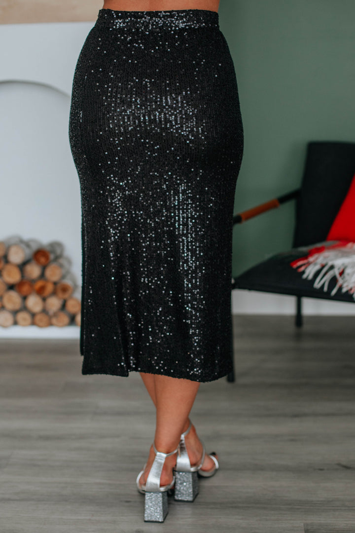 Liam Sequin Midi Skirt - Black