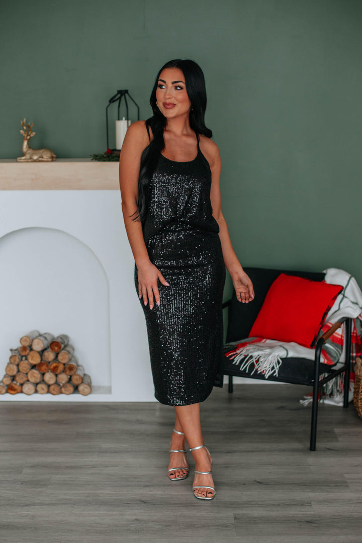 Liam Sequin Tank - Black