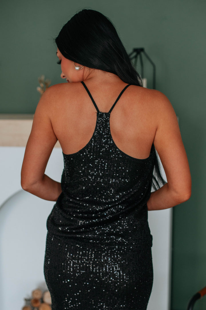 Liam Sequin Tank - Black