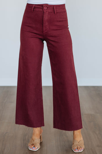 Linsley Wide Leg Pants - Maroon