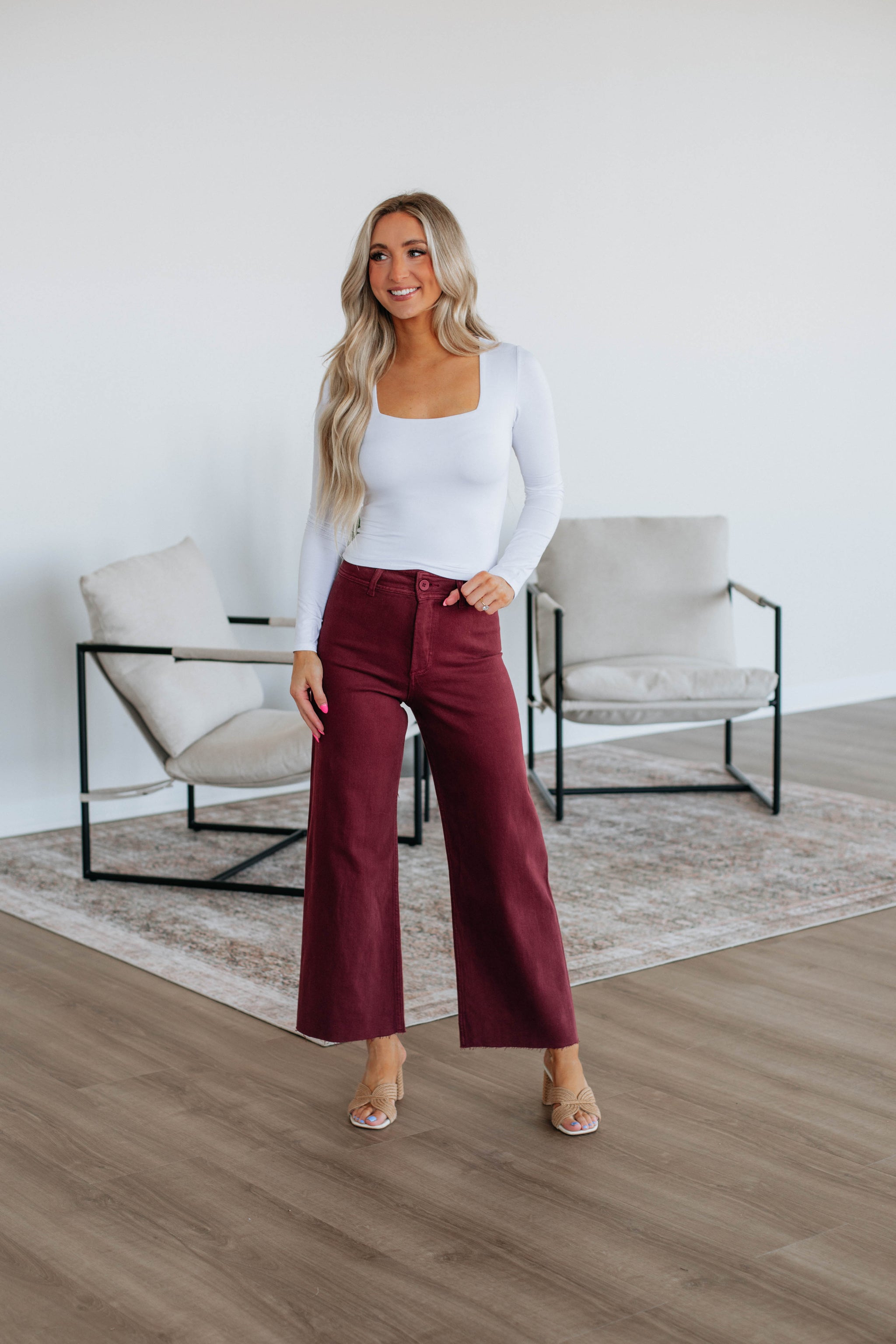 Linsley Wide Leg Pants - Maroon