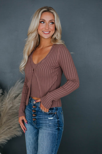 Lux Ribbed Top - Mocha
