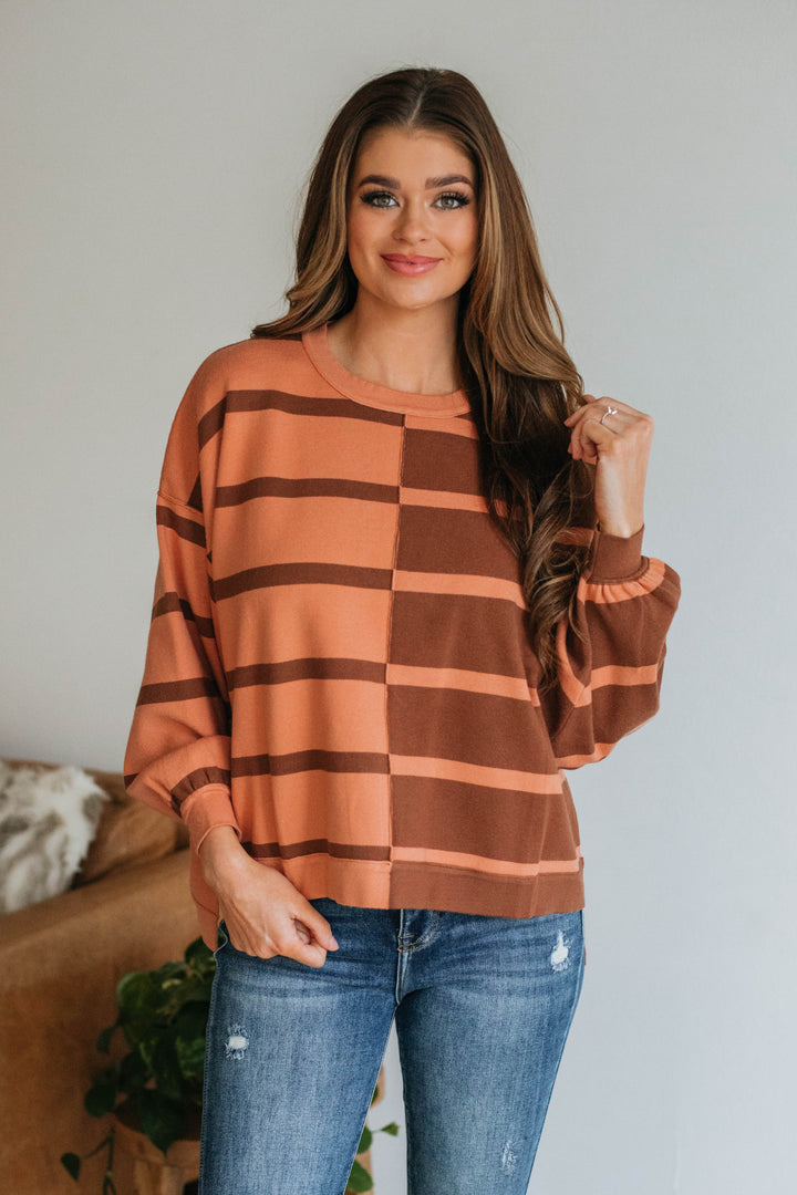 Marie Striped Sweater Top - Chocolate Mix