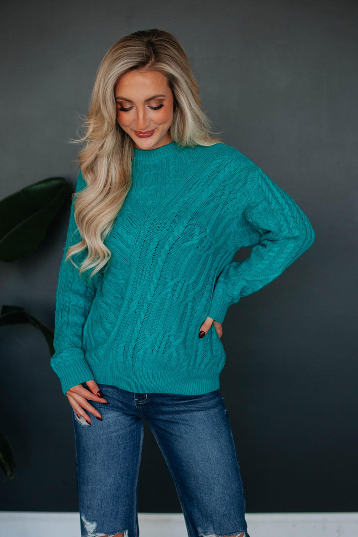 Marza Cable Knit Sweater - Dark Turquoise