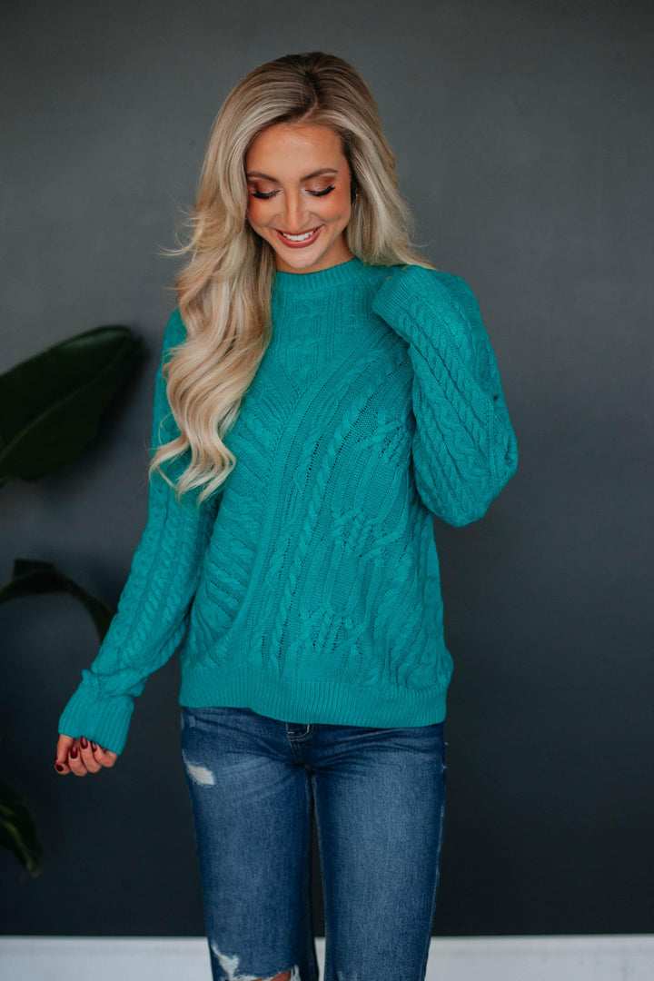 Marza Cable Knit Sweater - Dark Turquoise
