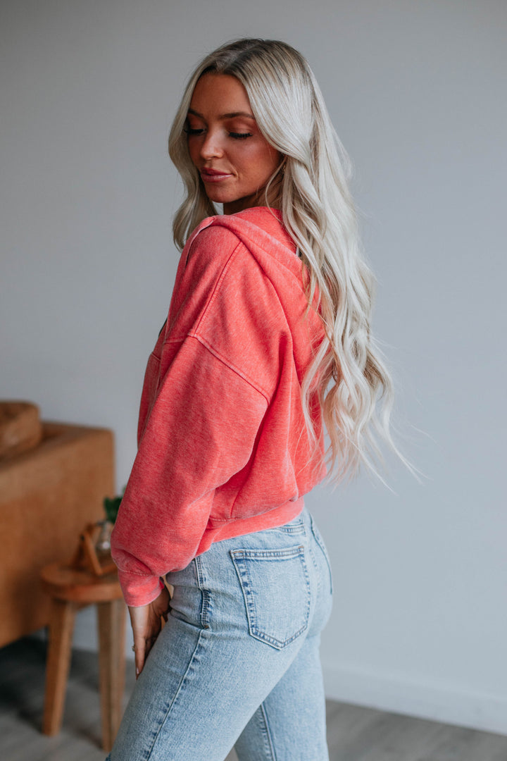 Maxwell Washed Zip-Up Hoodie - Coral