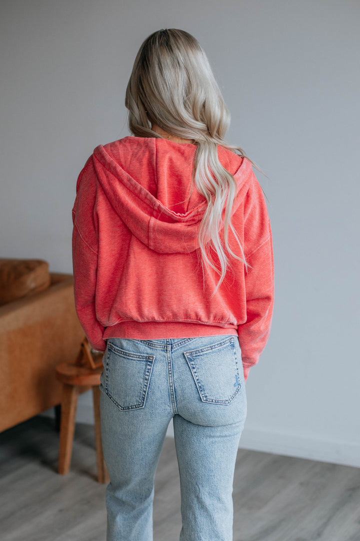 Maxwell Washed Zip-Up Hoodie - Coral