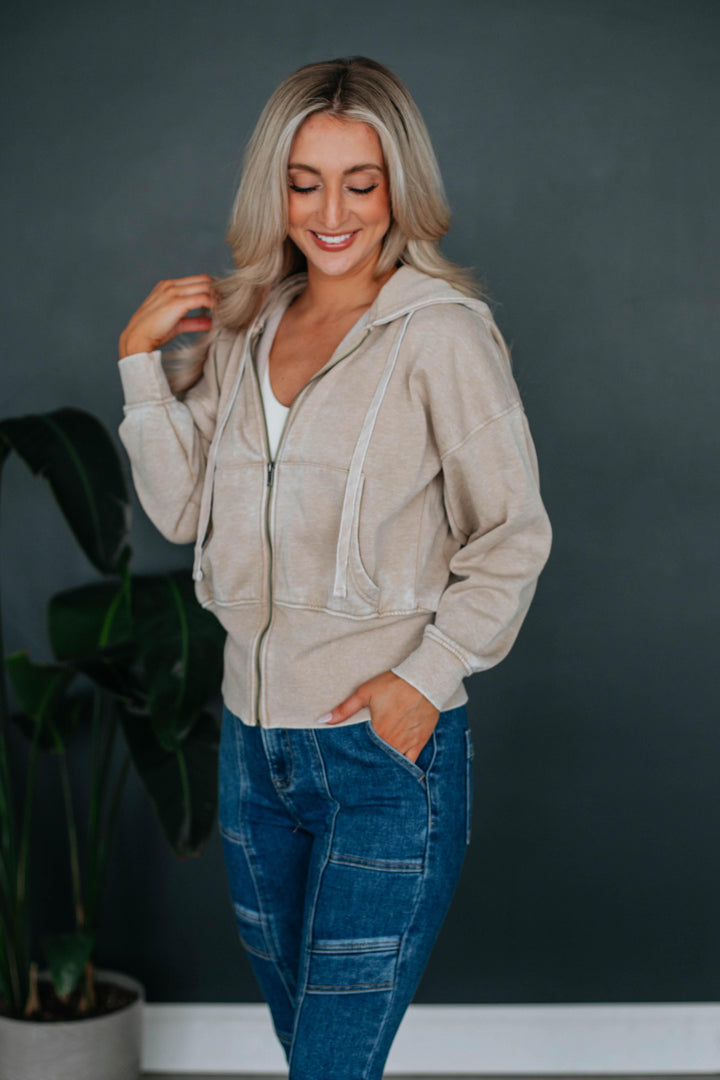 Maxwell Washed Zip-Up Hoodie - Natural