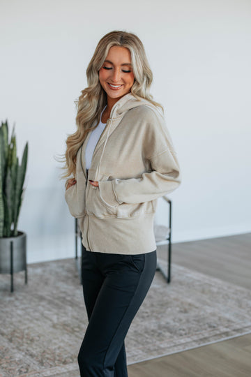 Maxwell Washed Zip-Up Hoodie - Natural