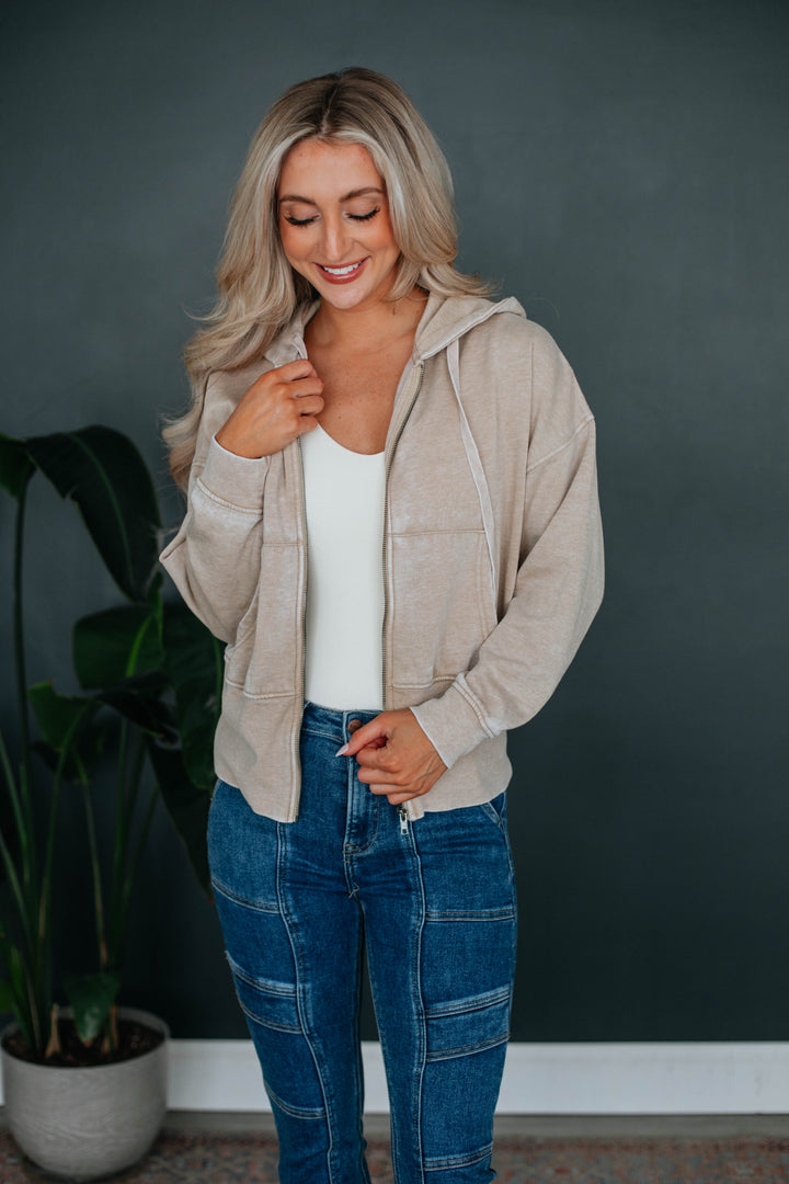 Maxwell Washed Zip-Up Hoodie - Natural