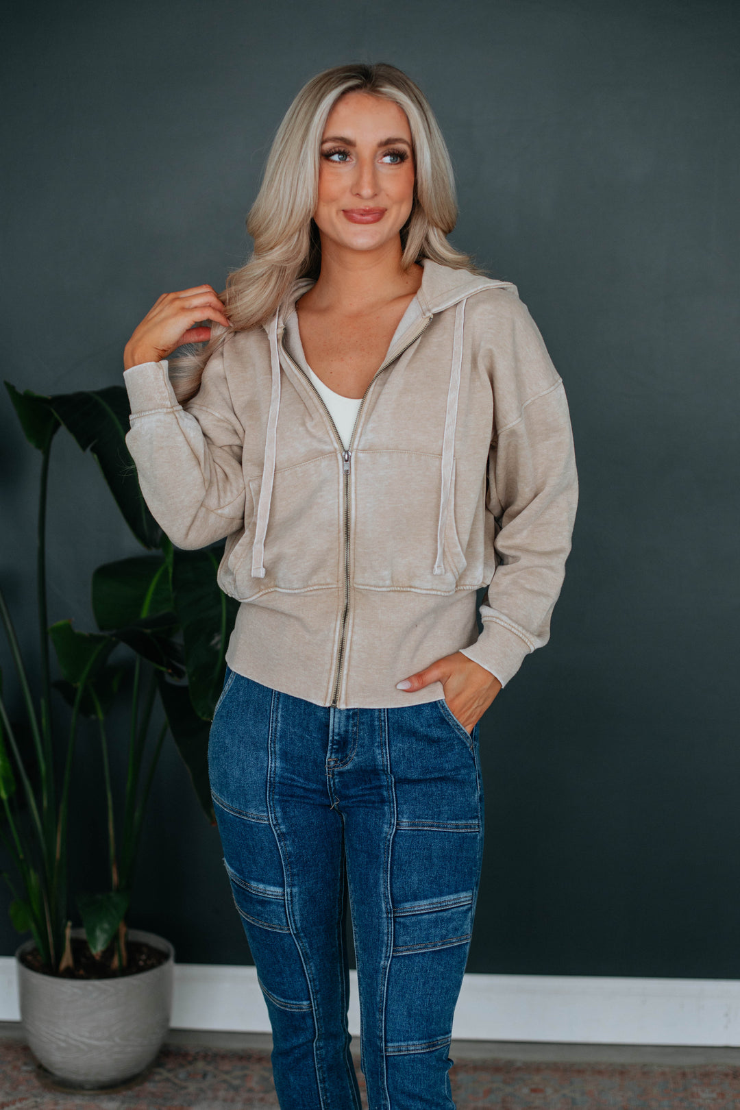 Maxwell Washed Zip-Up Hoodie - Natural