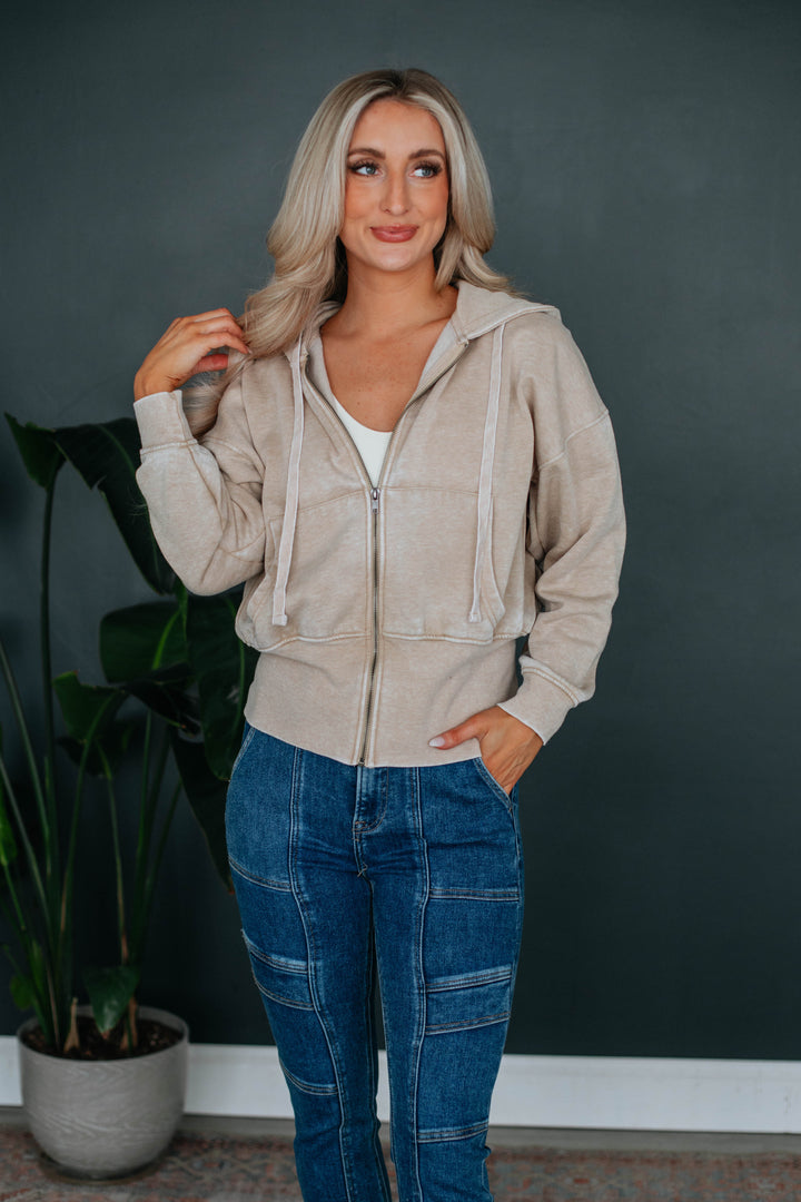 Maxwell Washed Zip-Up Hoodie - Natural