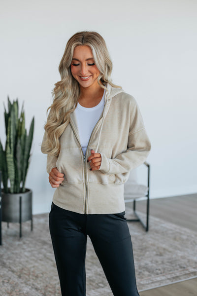 Maxwell Washed Zip-Up Hoodie - Natural