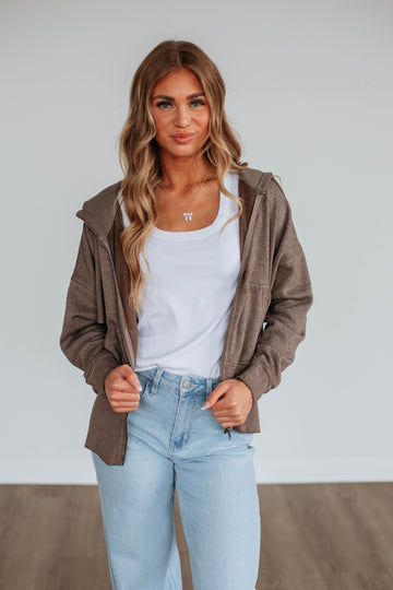 Maxwell Washed Zip-Up Hoodie - Chocolate
