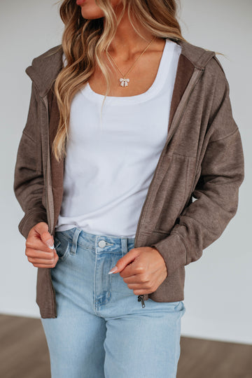 Maxwell Washed Zip-Up Hoodie - Chocolate