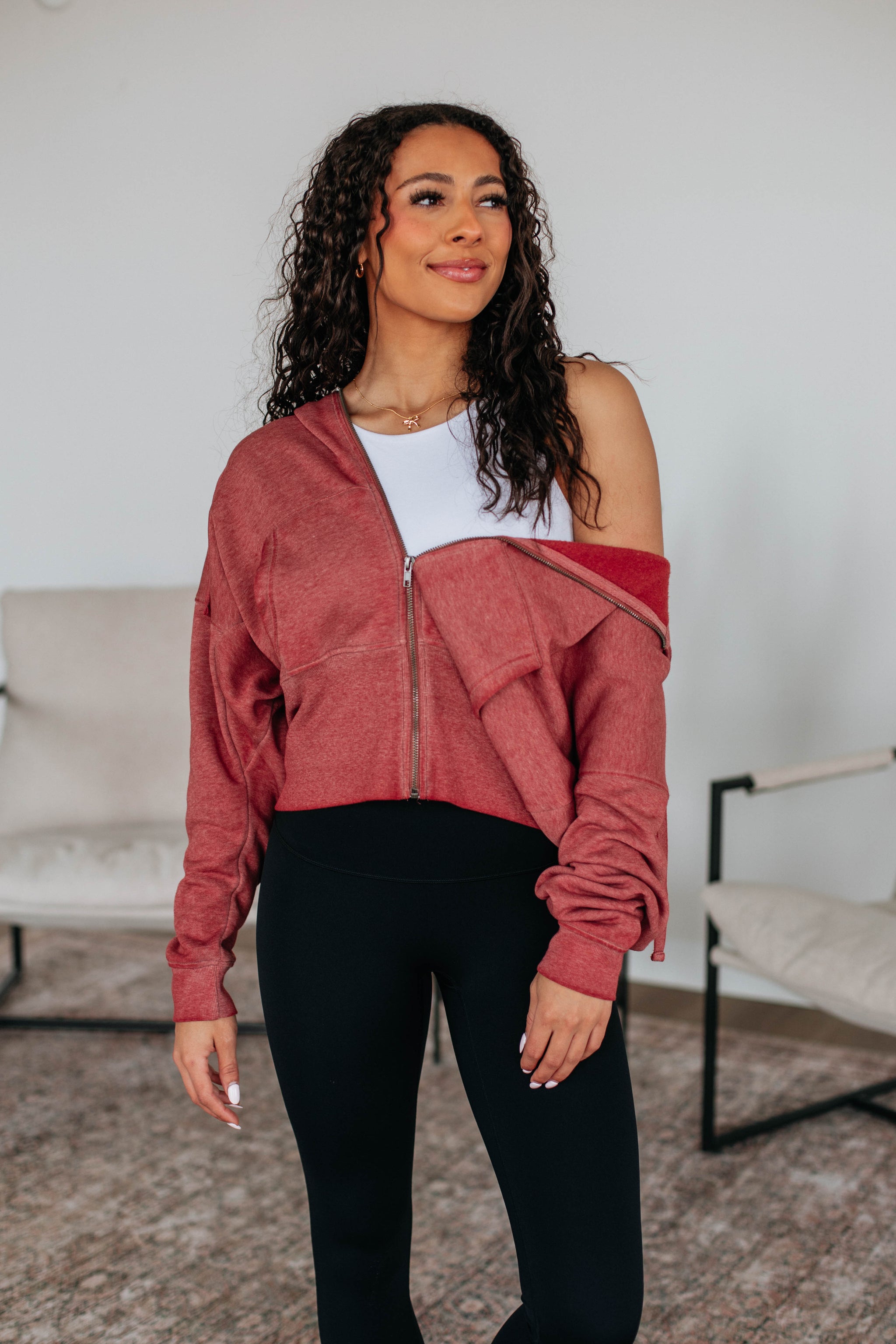 Maxwell Washed Zip-Up Hoodie - Dusty Red