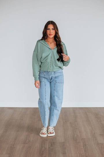 Maxwell Washed Zip-Up Hoodie - Sage