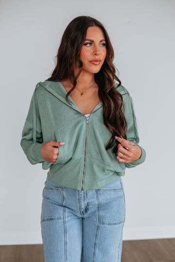 Maxwell Washed Zip-Up Hoodie - Sage