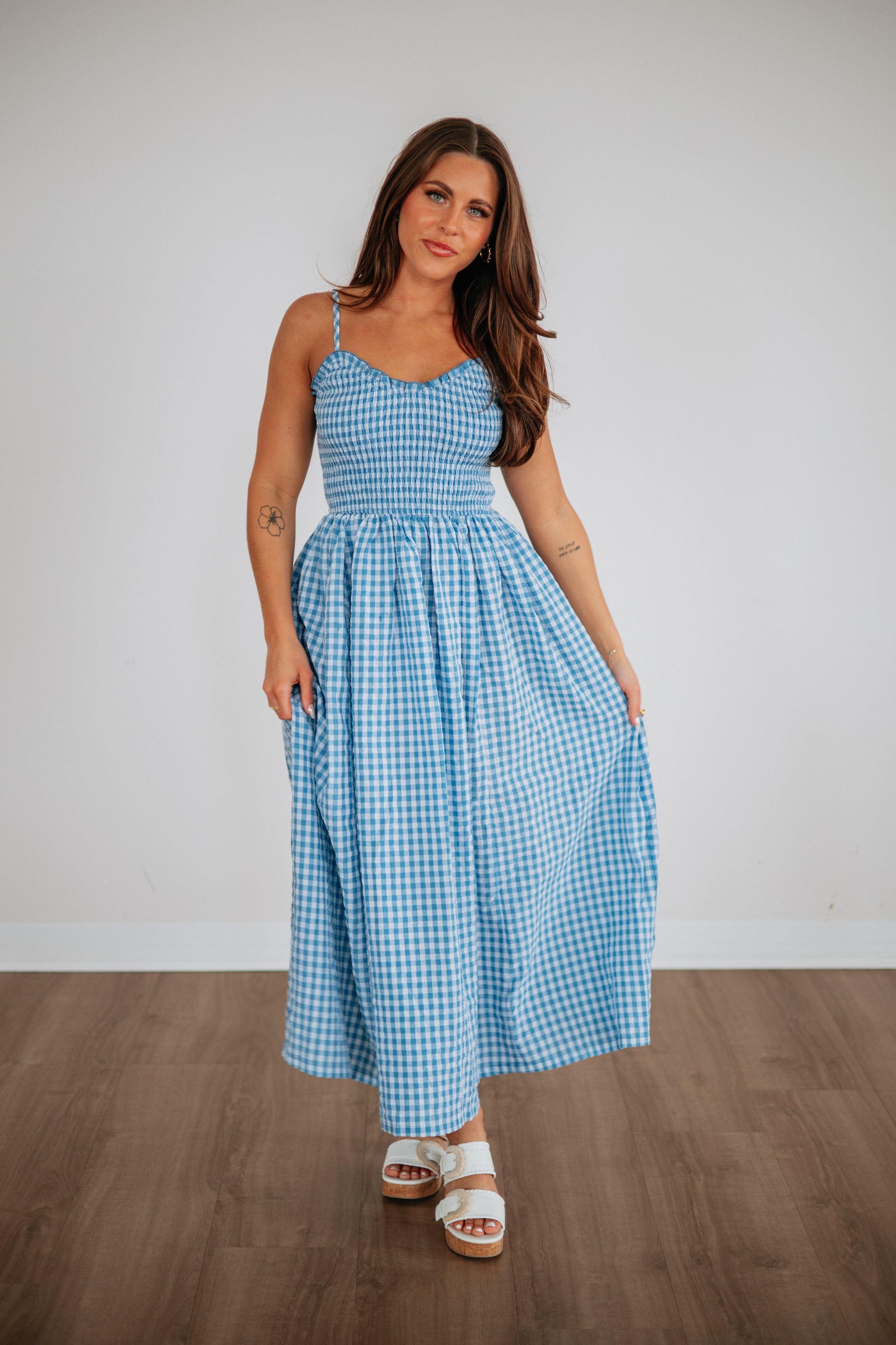 blue gingham dress nearby Blue Gingham Midi Dress