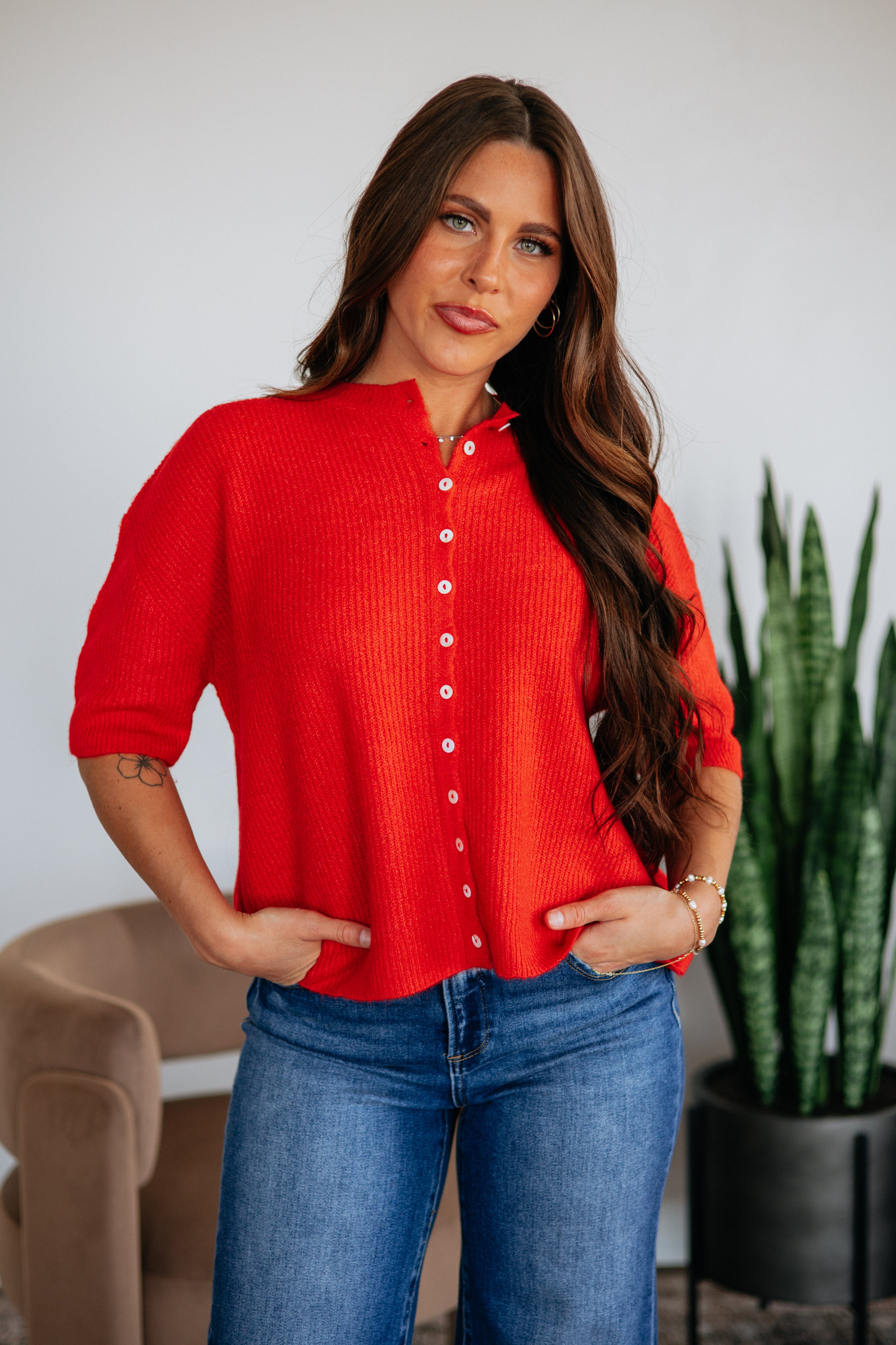Auden Sweater Top - Scarlet