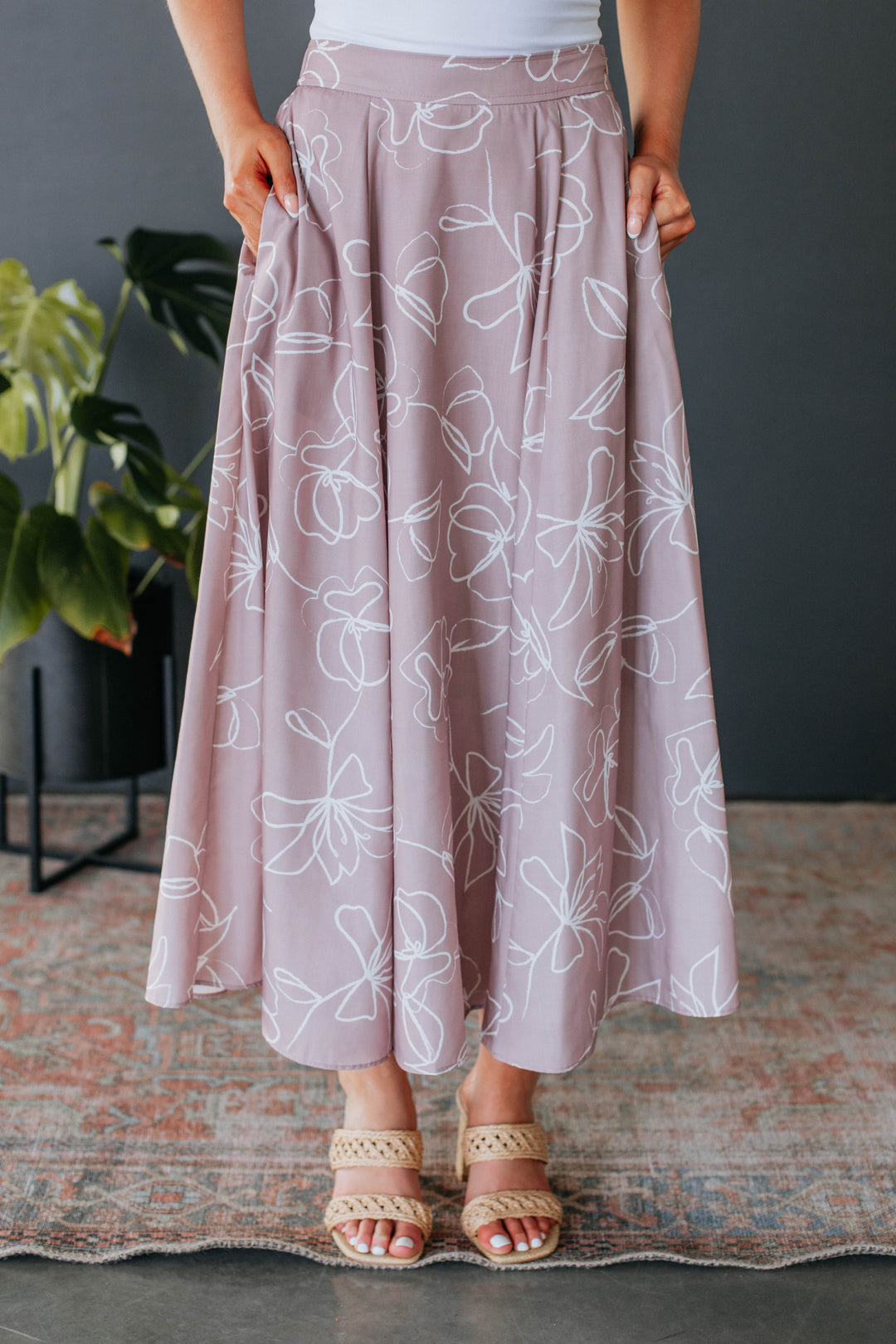Mindy Floral Midi Skirt - Mauve