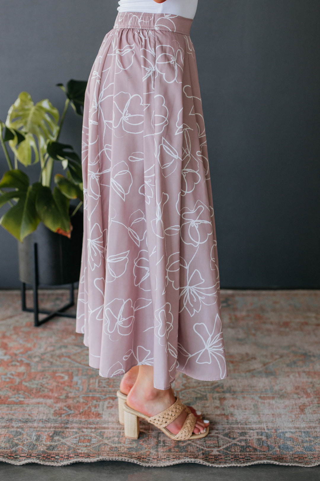 Mindy Floral Midi Skirt - Mauve