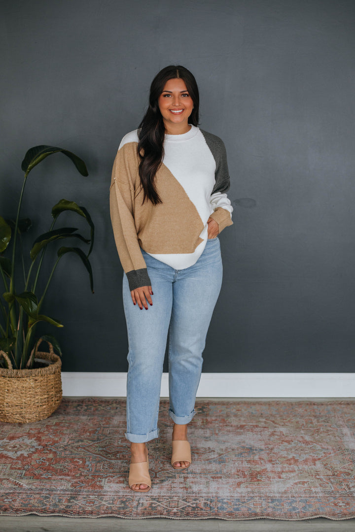 Miranda Colorblock Sweater - Taupe Mix
