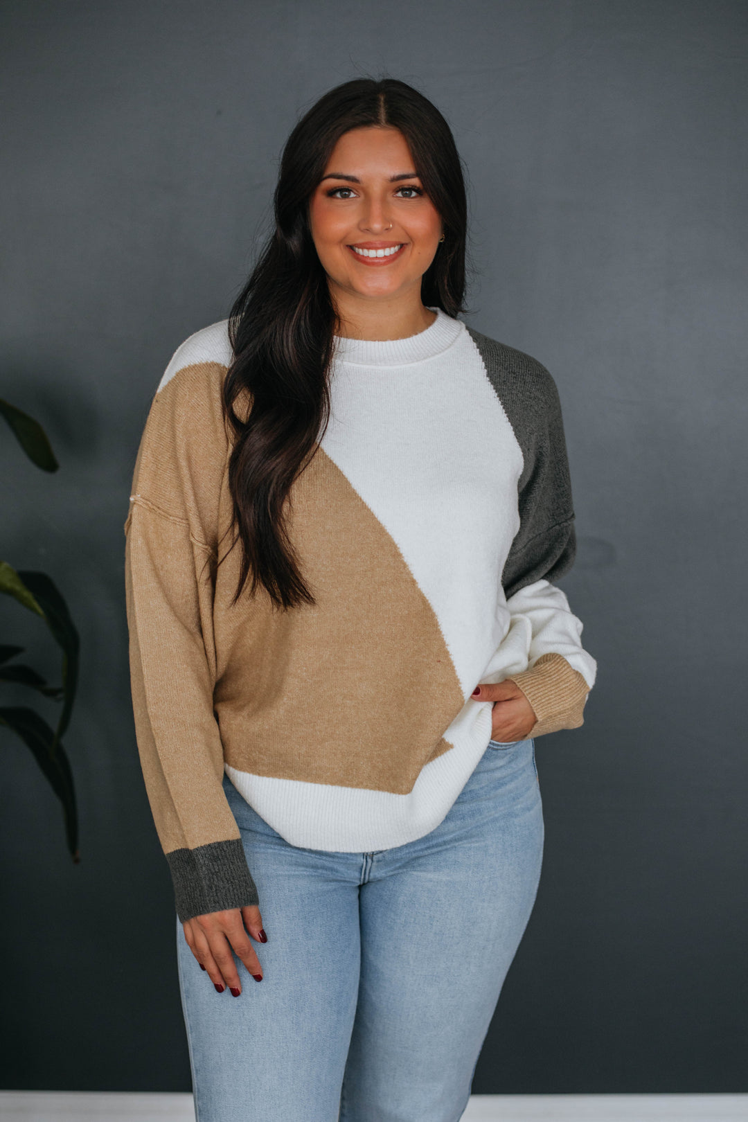 Miranda Colorblock Sweater - Taupe Mix