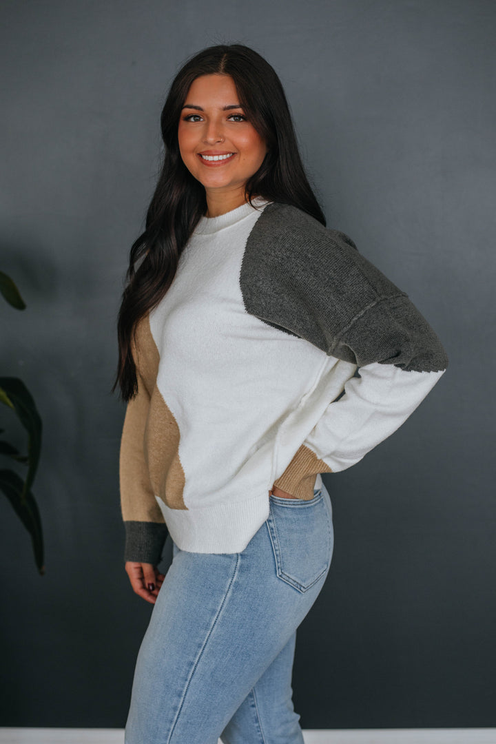 Miranda Colorblock Sweater - Taupe Mix