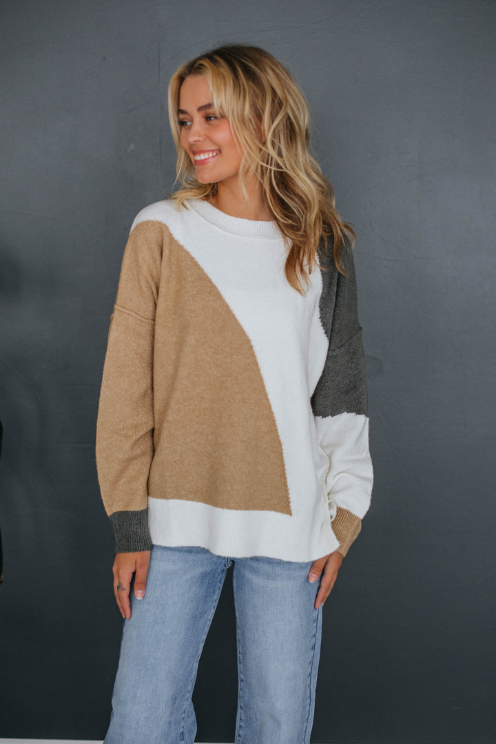 Miranda Colorblock Sweater - Taupe Mix