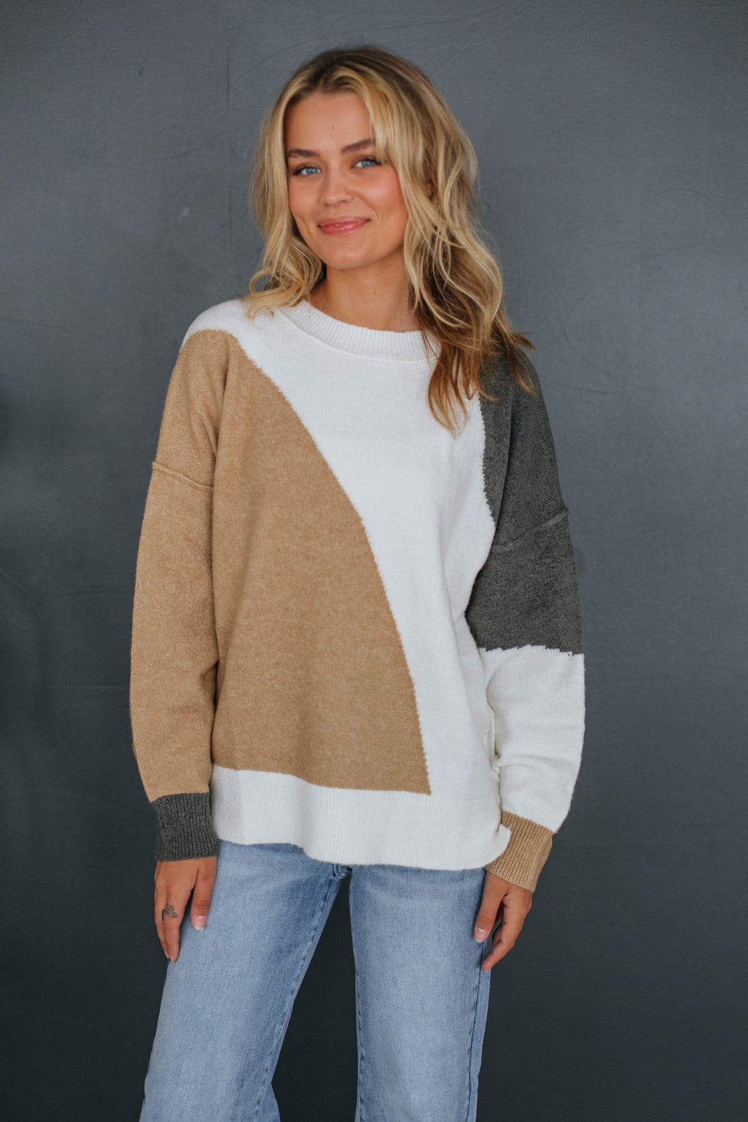 Miranda Colorblock Sweater - Taupe Mix