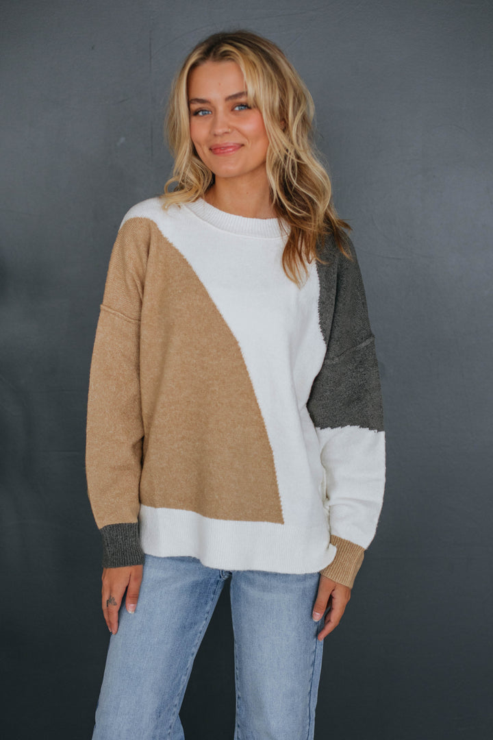 Miranda Colorblock Sweater - Taupe Mix
