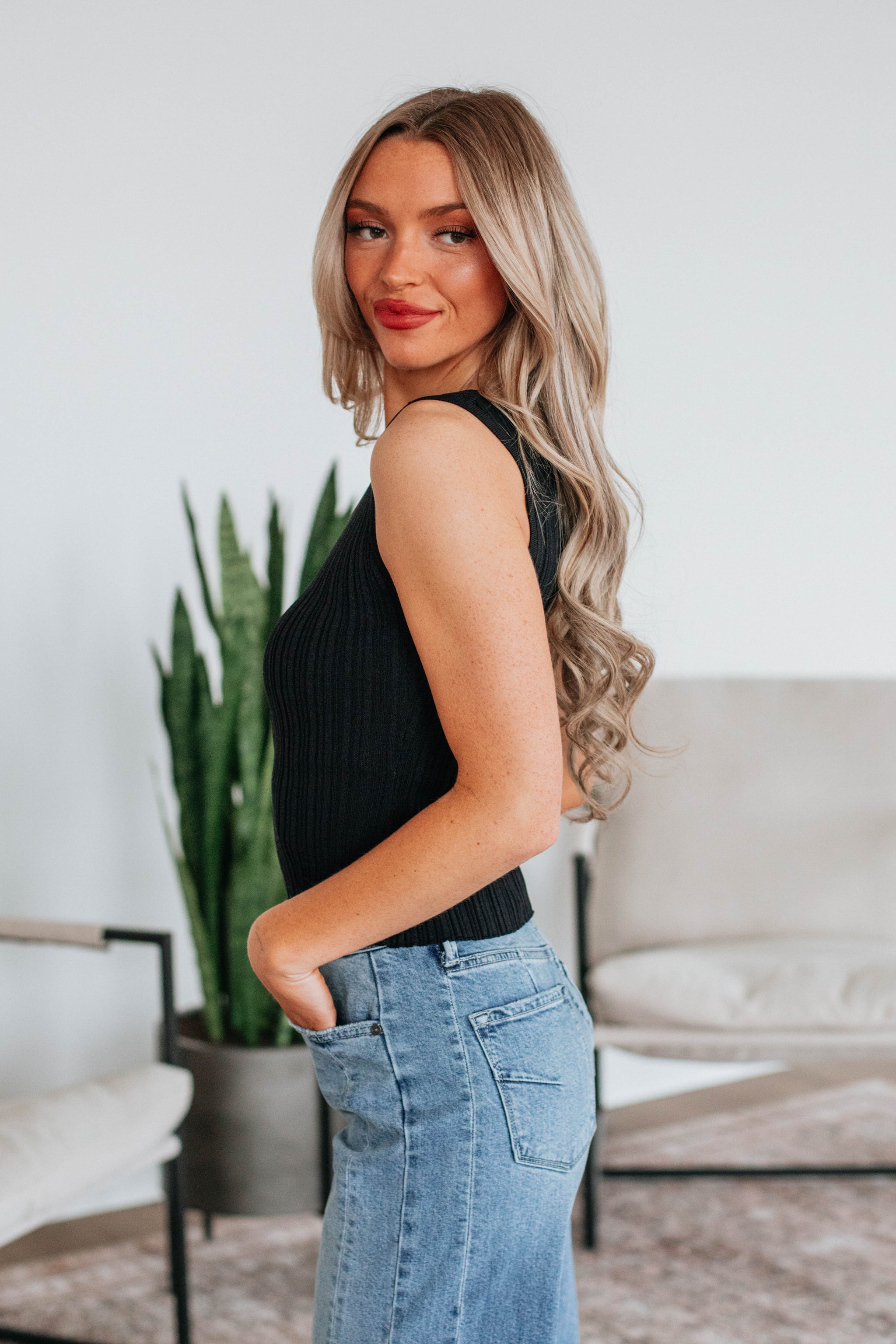 Missie Ribbed Tank - Black