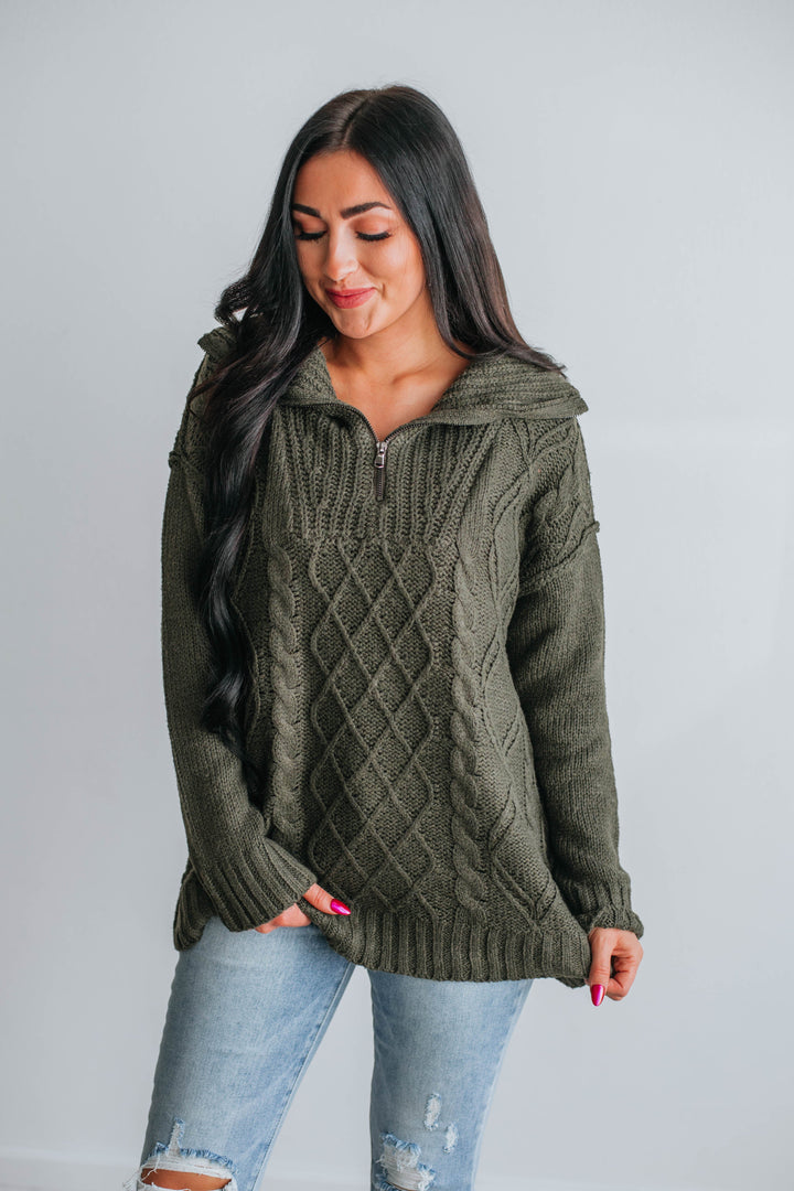 Mona Half-Zip Sweater - Dark Olive