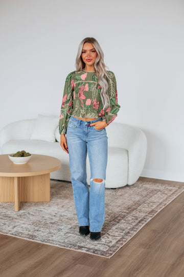 Nemara Floral Top - Olive