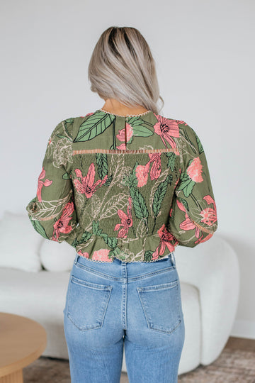 Nemara Floral Top - Olive