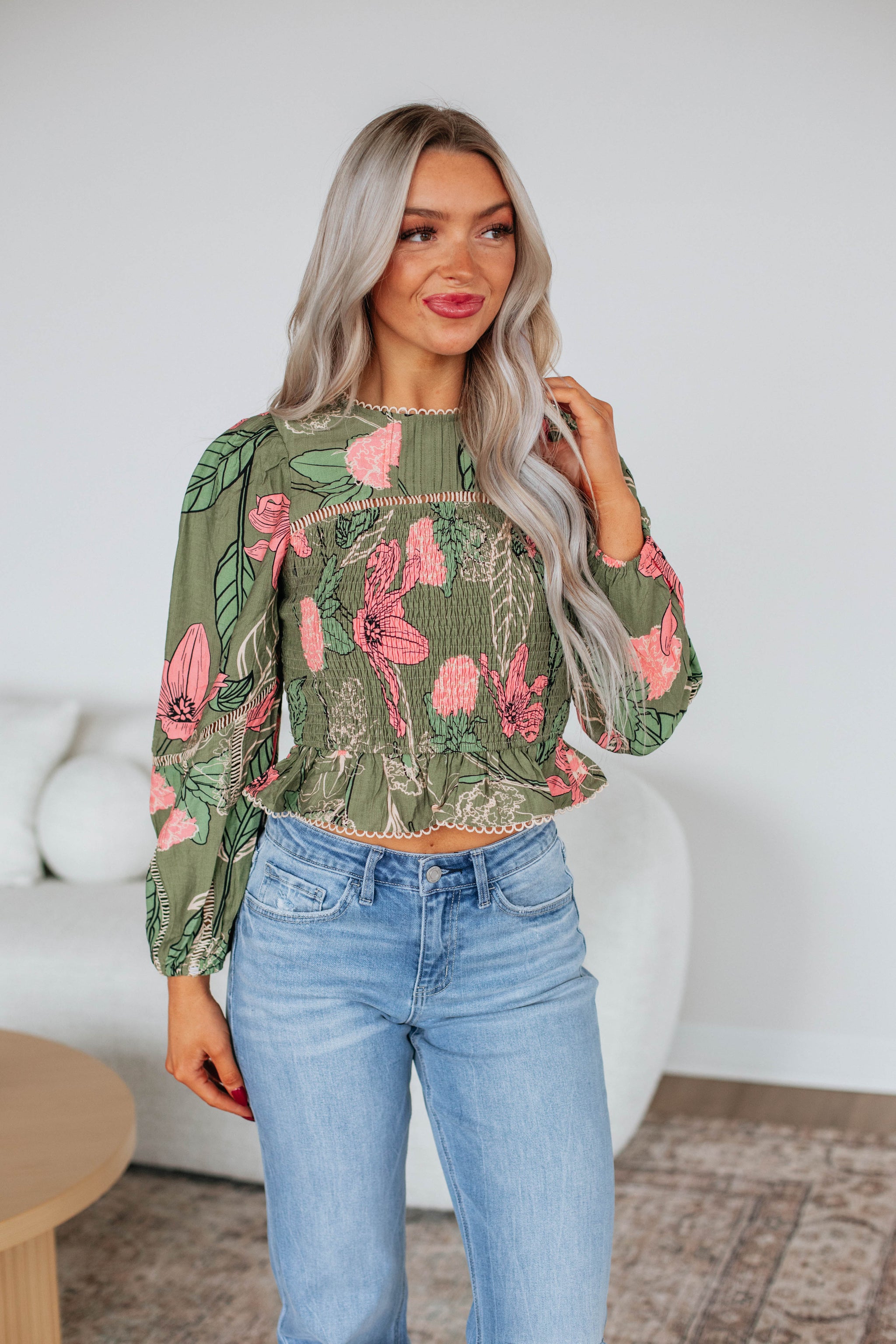 Nemara Floral Top - Olive