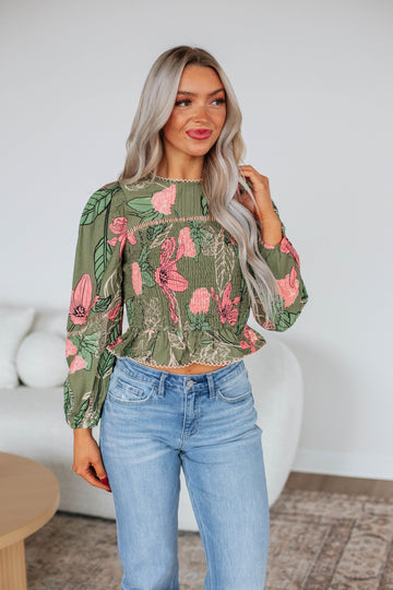 Nemara Floral Top - Olive