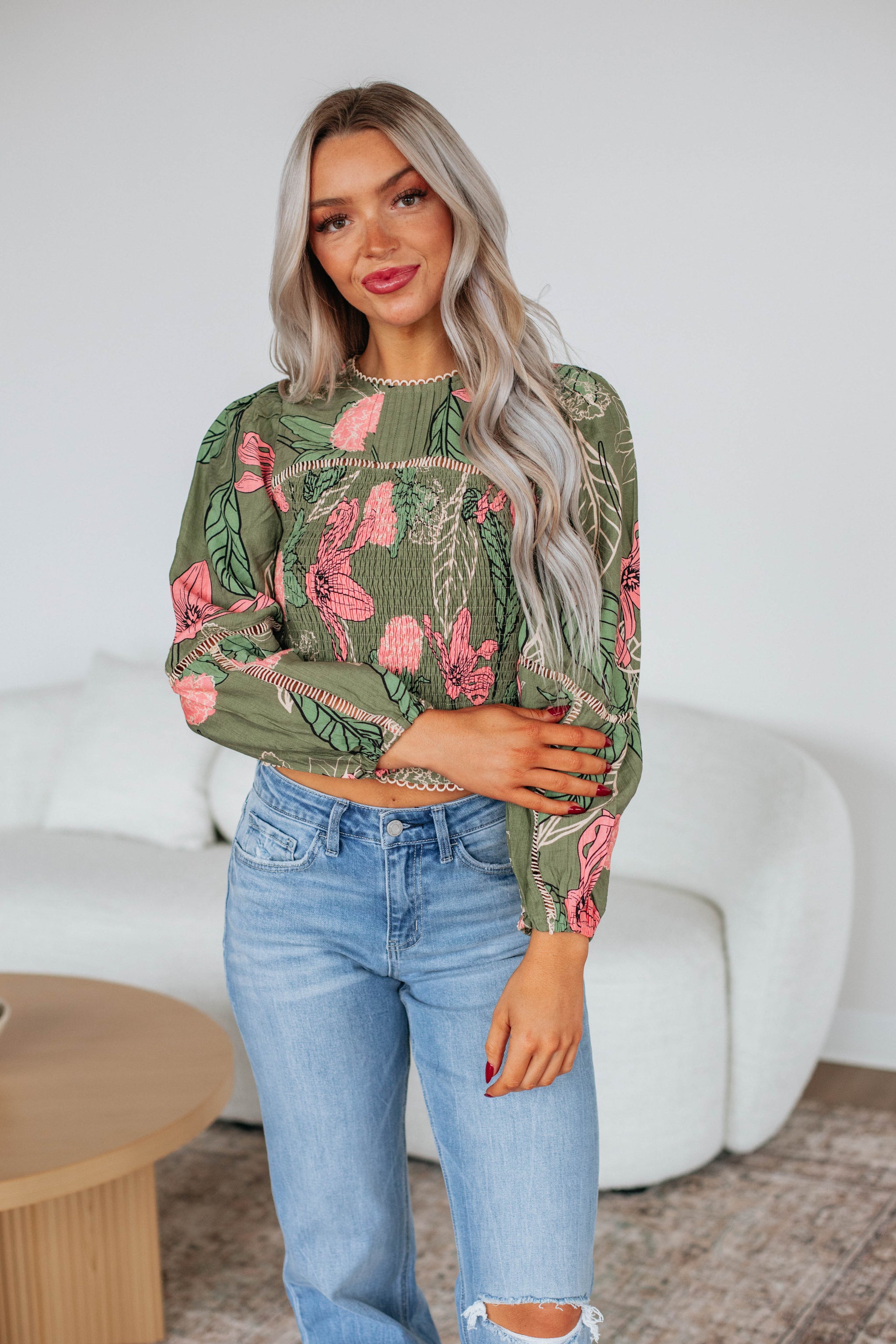 Nemara Floral Top - Olive