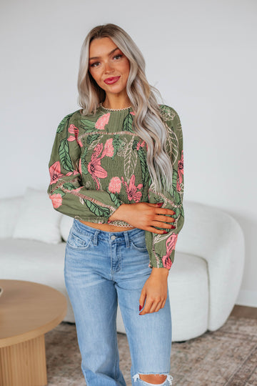 Nemara Floral Top - Olive