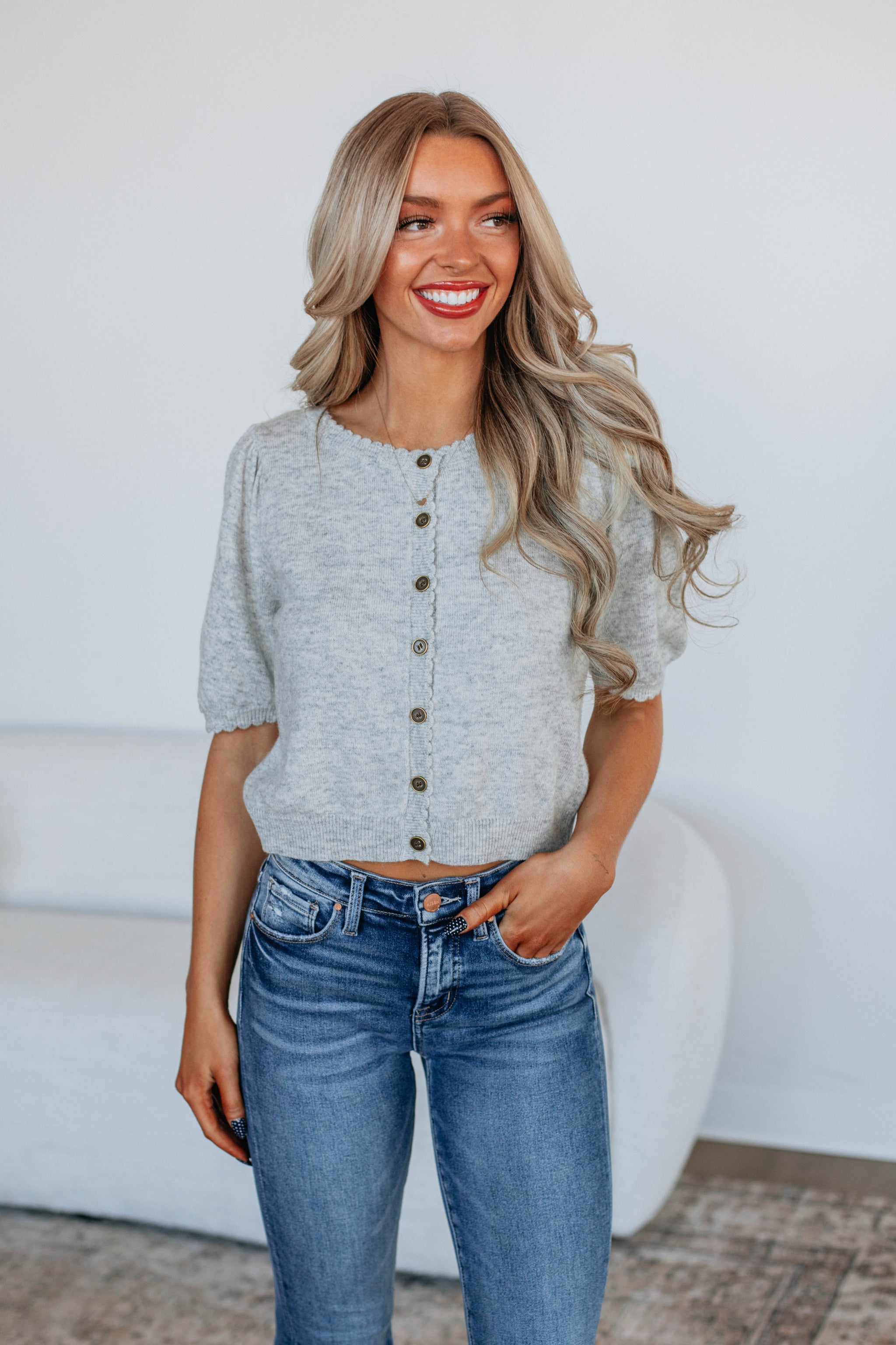 Neriah Cardigan Top - Heather Grey