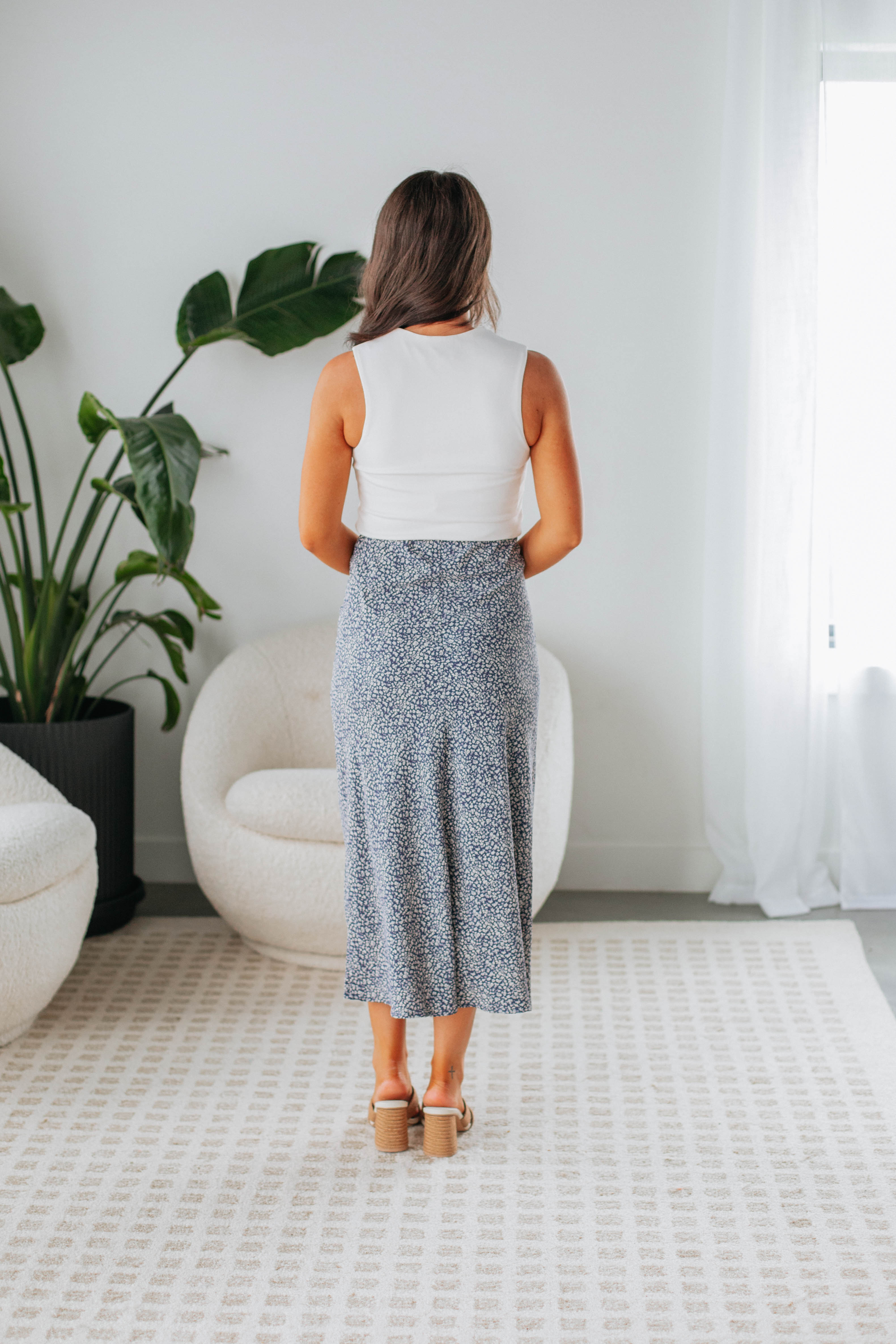 Hallie Floral Midi Skirt Slate Blue Wild Oak Boutique