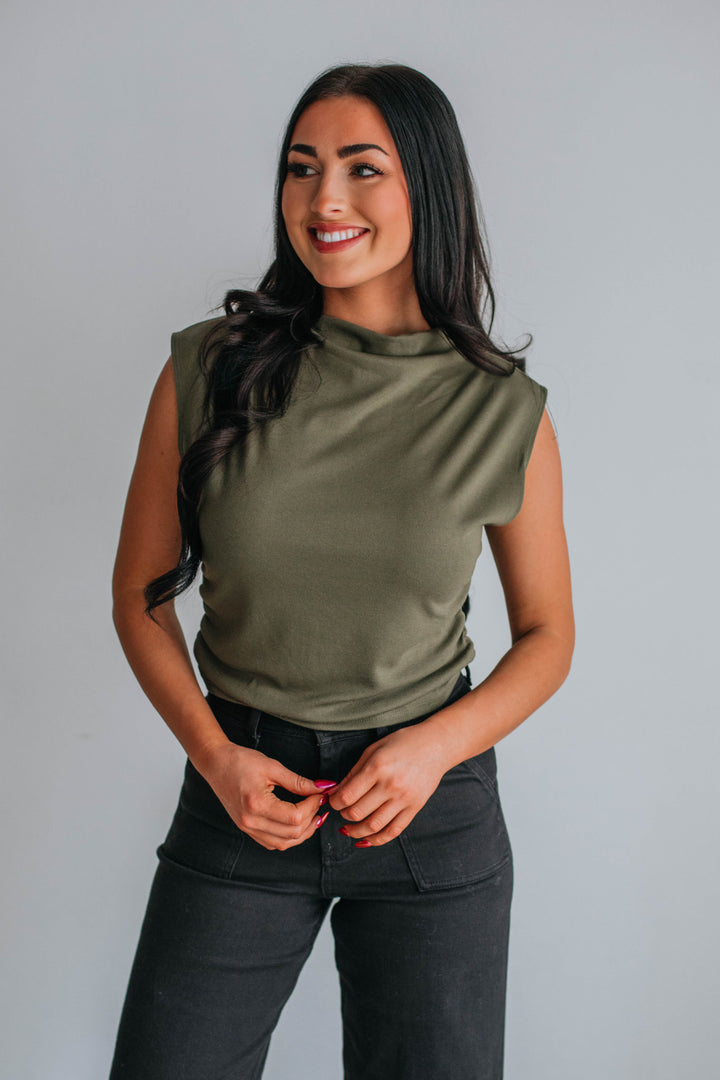 Nicki Mock Neck Top - Olive