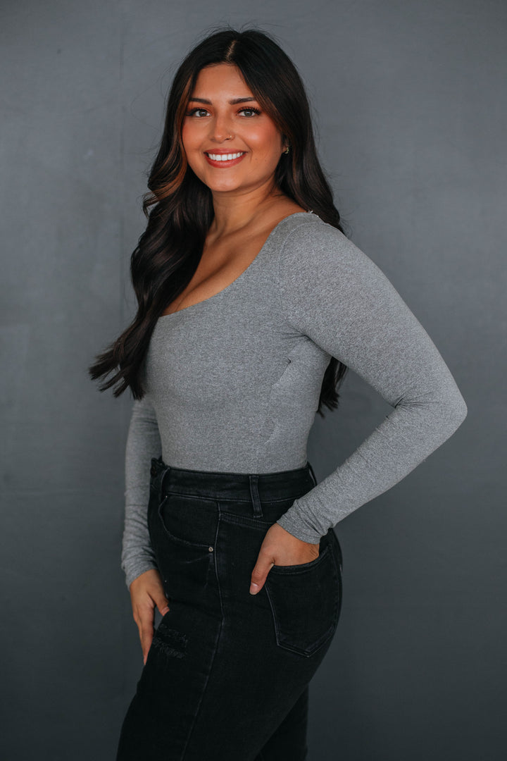 Nicolette Basic Bodysuit - Heather Grey